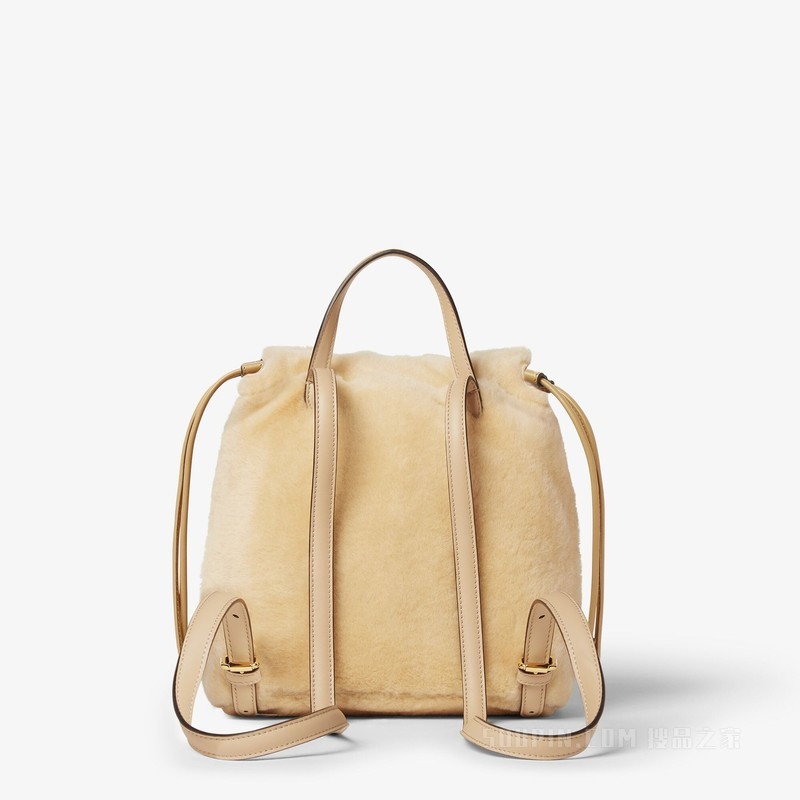 背包 米色羊剪毛背包