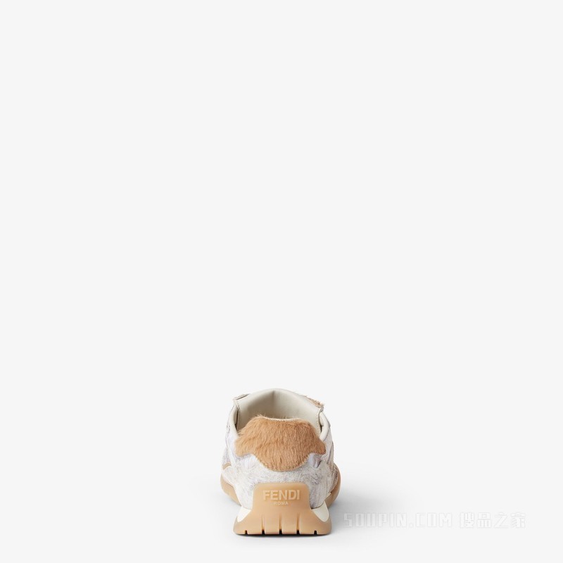 FENDI Wave Pulse 白色布料和米色卡瓦利诺小牛皮低帮鞋