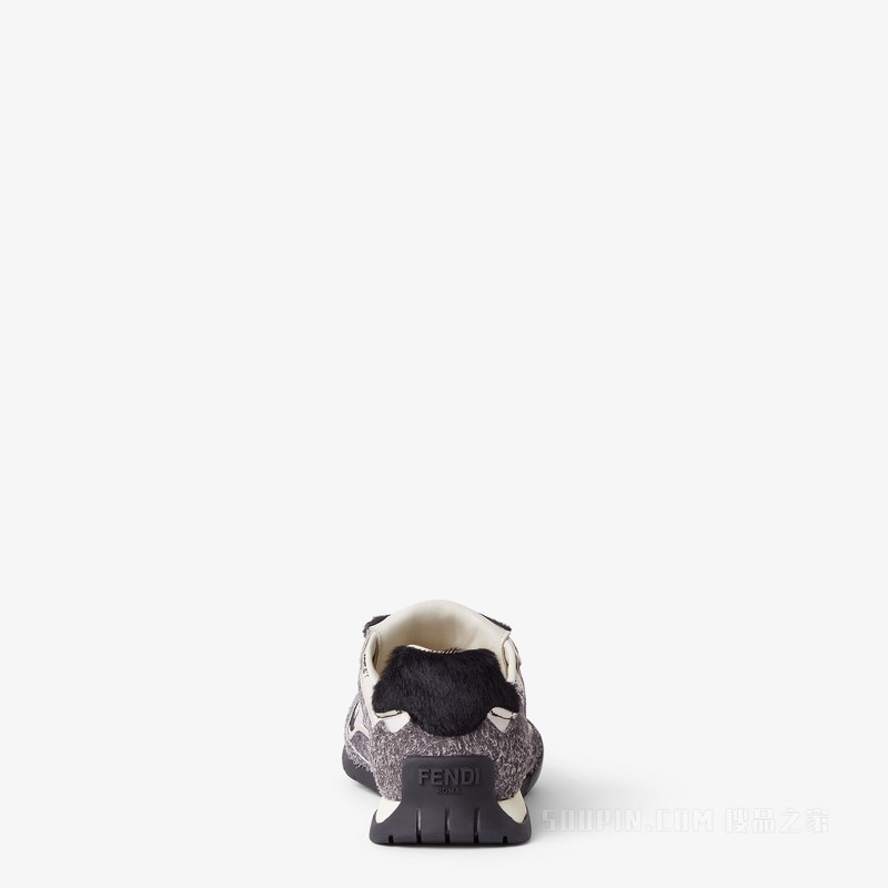 FENDI Wave Pulse 灰色布料和黑色卡瓦利诺小牛皮低帮鞋