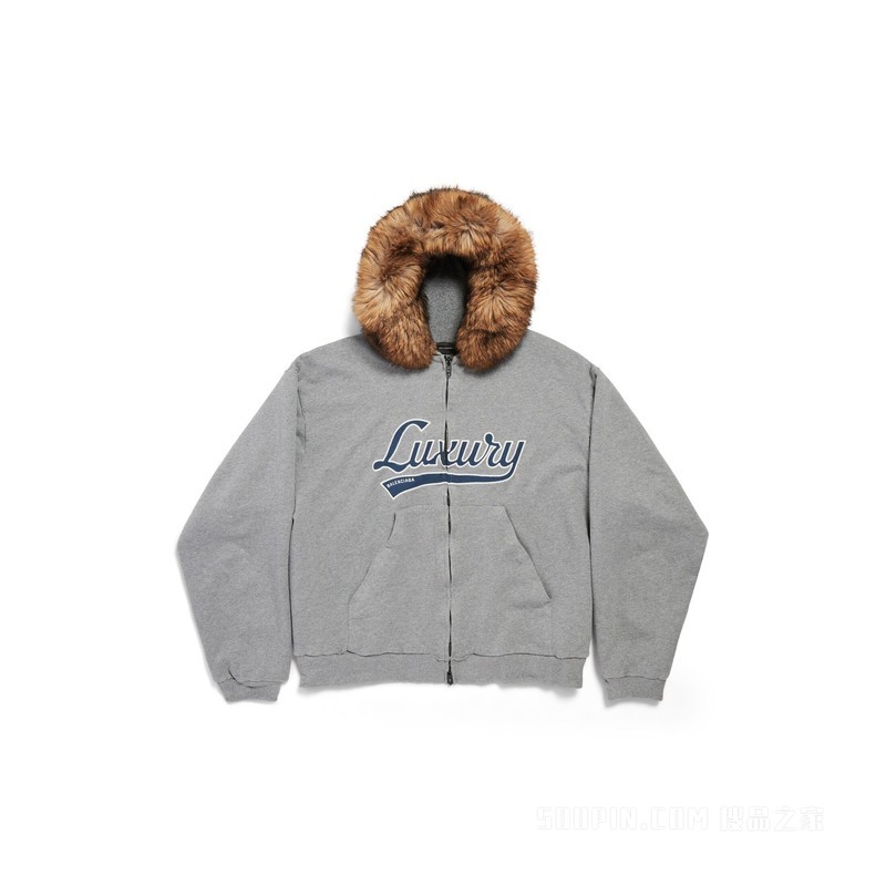 LUXURY SCRIPT廓形拉链连帽卫衣