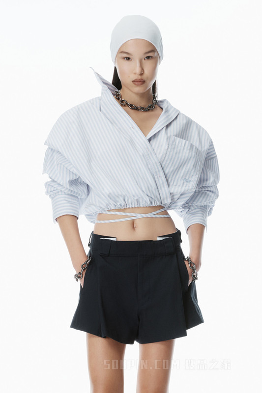 棉质牛津布围裹式衬衫