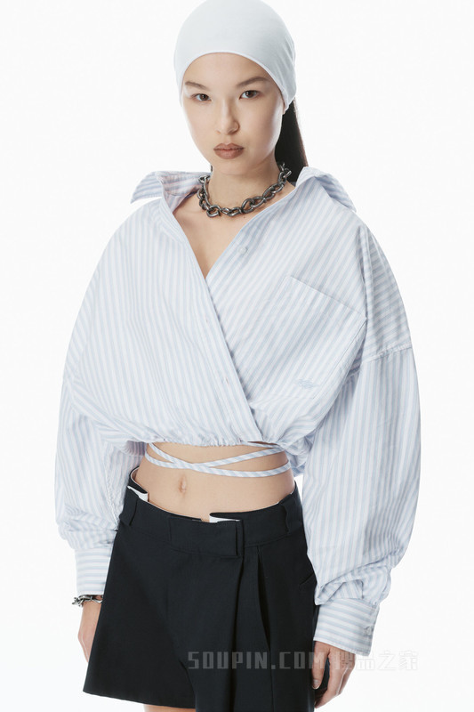 棉质牛津布围裹式衬衫