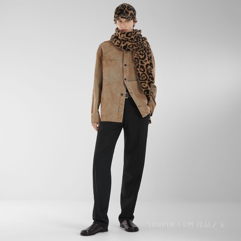 围巾 米色和黑色FENDI Leo羊毛围巾