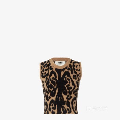背心 米色和黑色FENDI Leo羊毛羊绒混纺背心