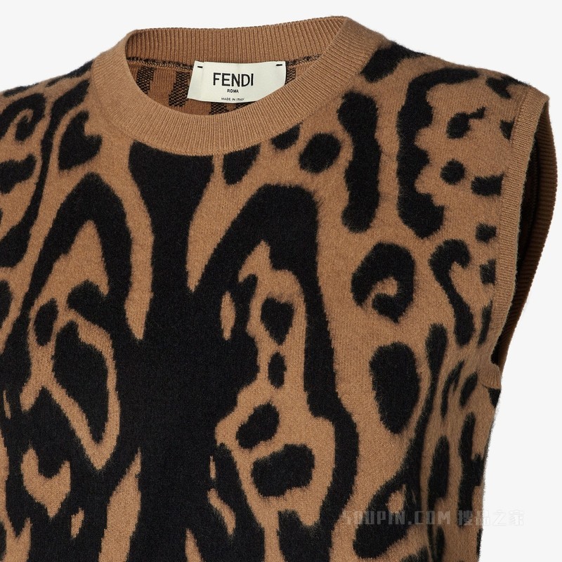 背心 米色和黑色FENDI Leo羊毛羊绒混纺背心