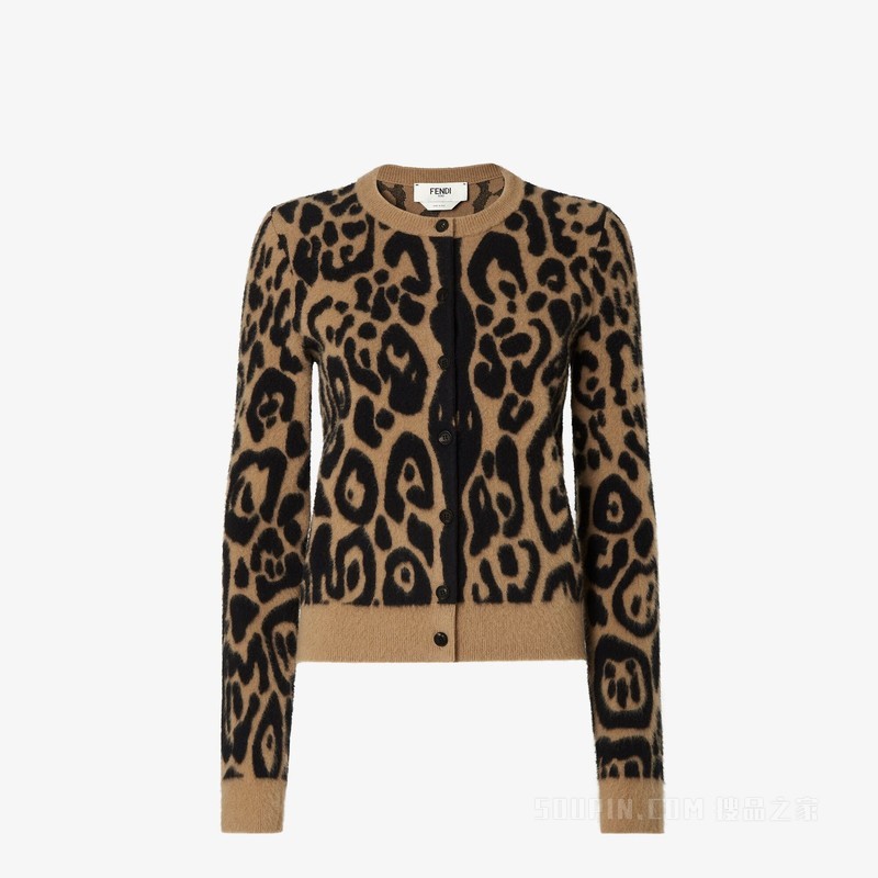 开衫 米色和黑色FENDI Leo羊毛和羊绒开衫