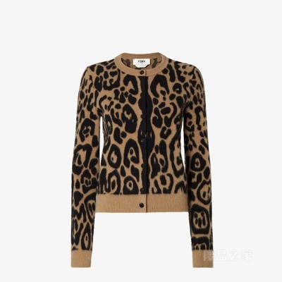 开衫 米色和黑色FENDI Leo羊毛和羊绒开衫