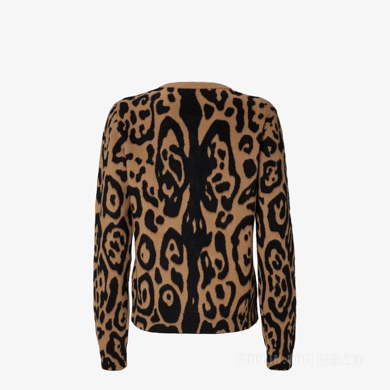 开衫 米色和黑色FENDI Leo羊毛和羊绒开衫