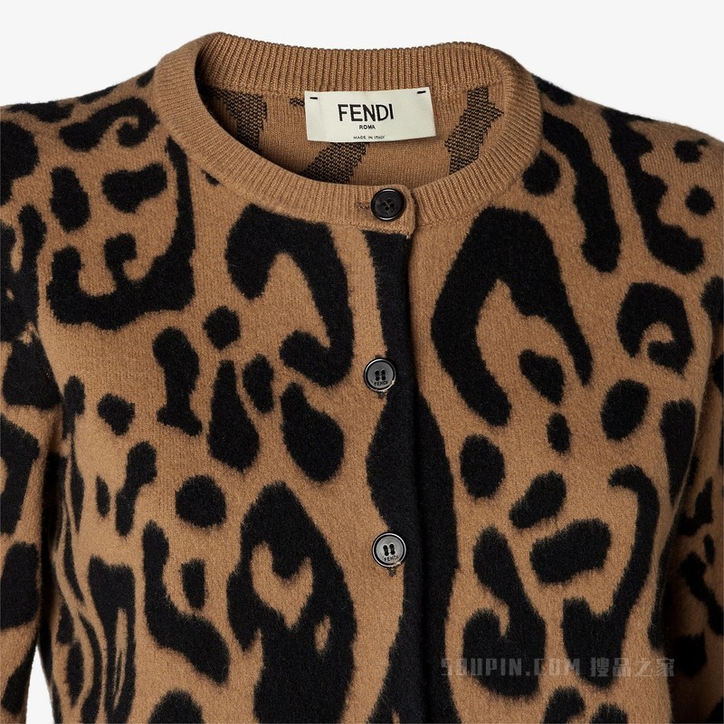 开衫 米色和黑色FENDI Leo羊毛和羊绒开衫