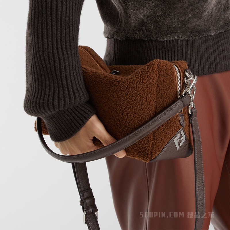 FENDI Lui中号手袋 深棕色羊剪毛手袋