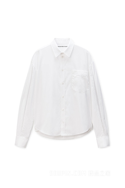 白色棉质开衩袖衬衫