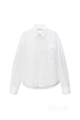 白色棉质开衩袖衬衫