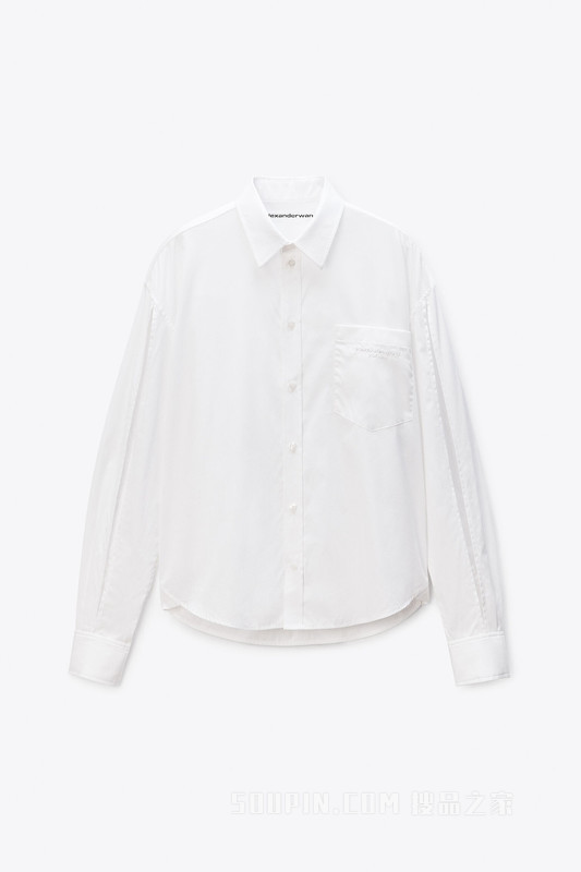 白色棉质开衩袖衬衫