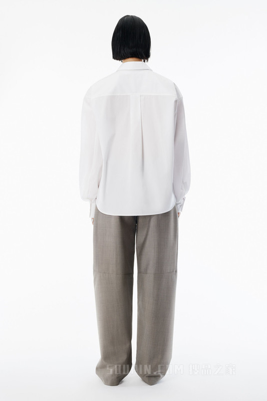 白色棉质开衩袖衬衫