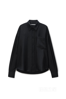 黑色真丝开衩袖衬衫