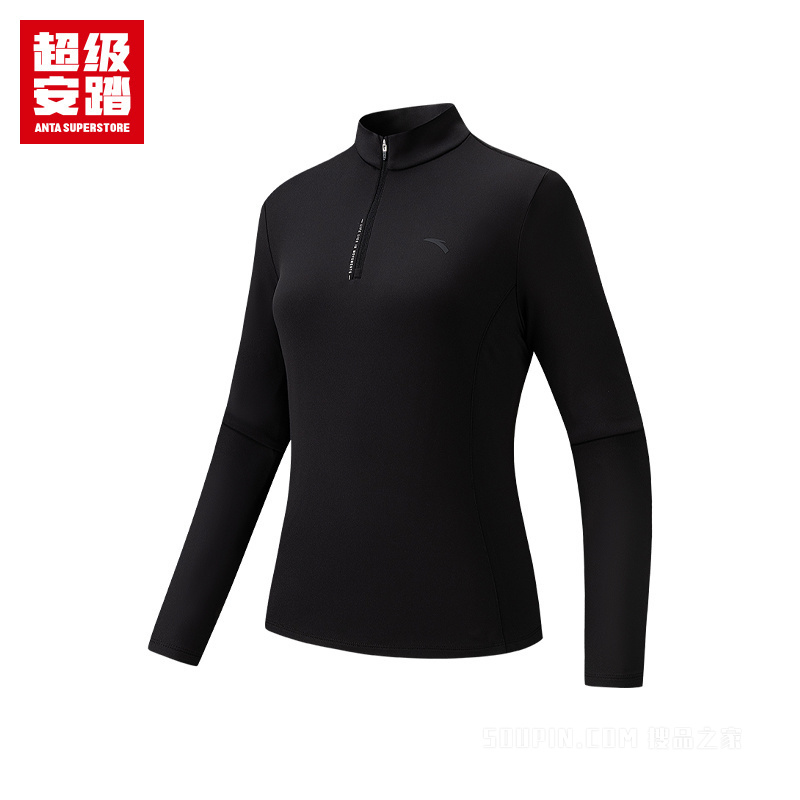 超级安踏跑训女子轻暖绒抗菌长袖针织衫