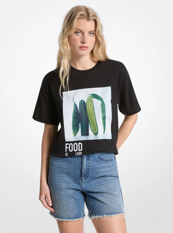 印花亚麻棉质针织T恤