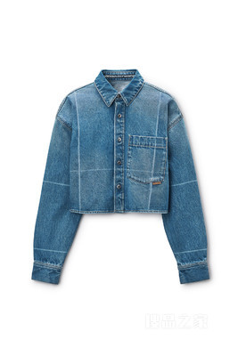 做旧效果大理石蓝牛仔布短款衬衫