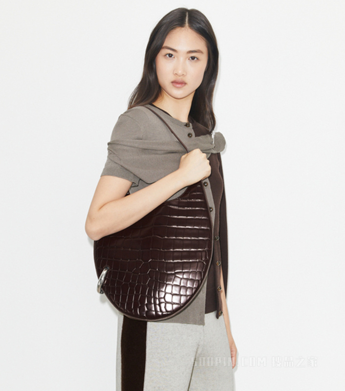 穿孔式鳄鱼纹包 深可可色