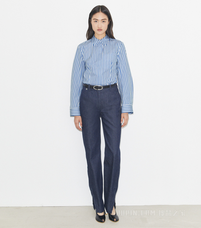 喇叭袖棉质衬衫 蓝色