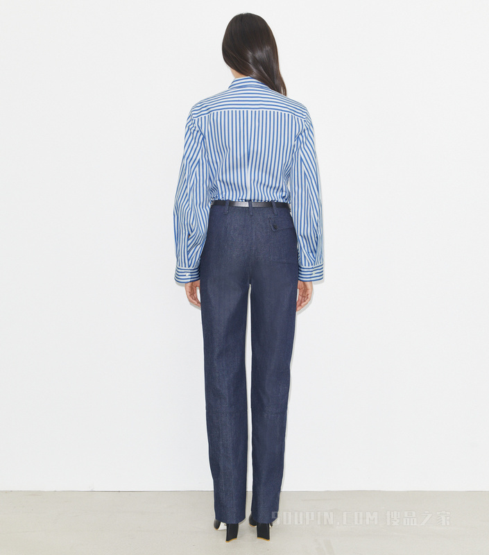 喇叭袖棉质衬衫 蓝色