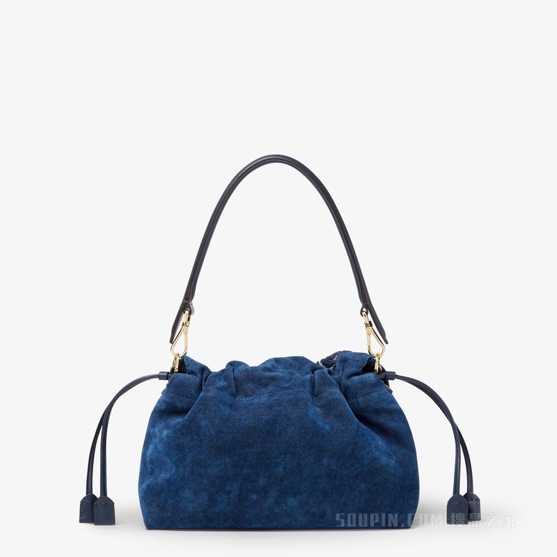 Mamma Baguette中号手袋 蓝色植绒牛仔面料手袋