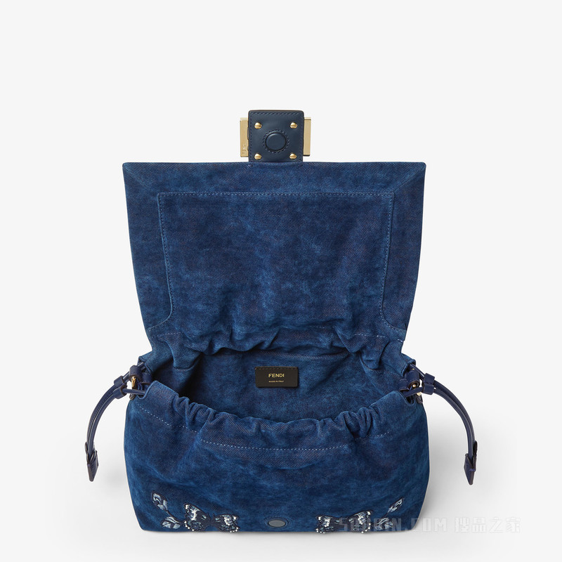 Mamma Baguette中号手袋 蓝色植绒牛仔面料手袋