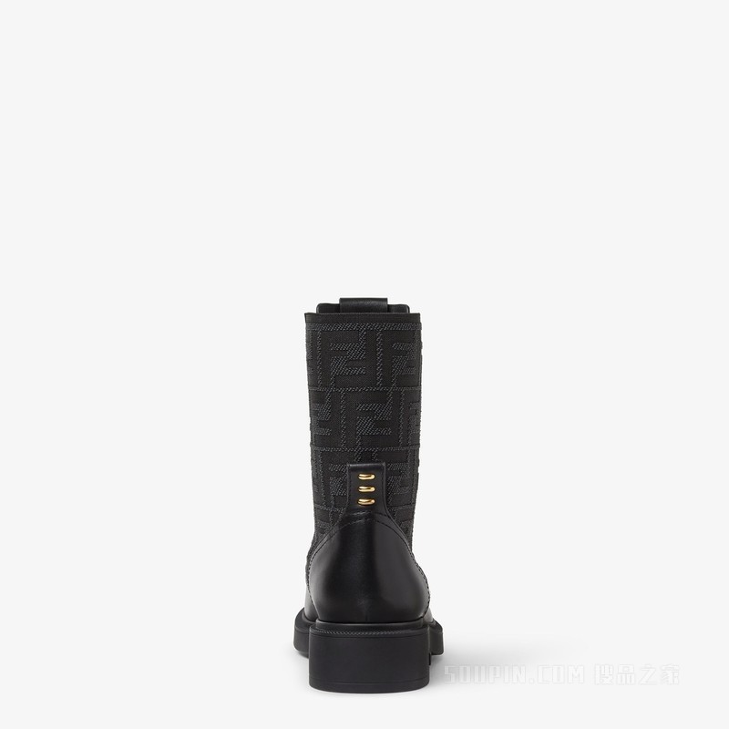 FENDI Filo 黑色皮革和FF布料机车靴