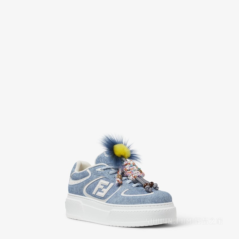FENDI Match 浅蓝色牛仔面料效果绒面材质厚底低帮鞋