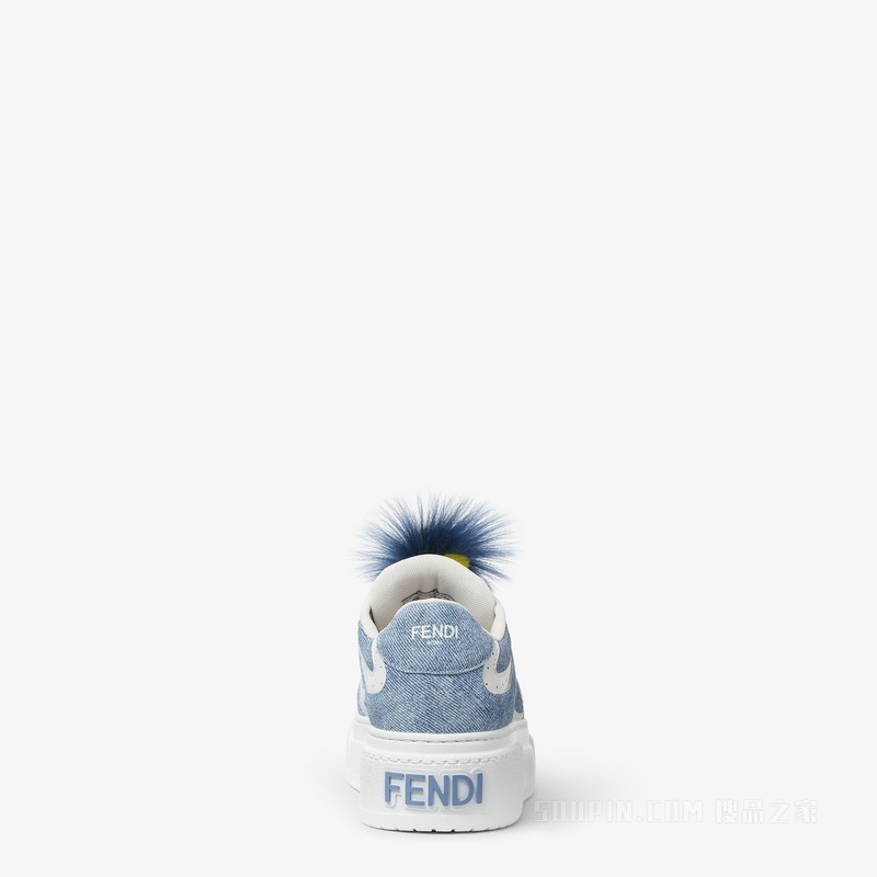 FENDI Match 浅蓝色牛仔面料效果绒面材质厚底低帮鞋