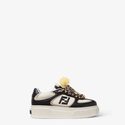 FENDI Match 黑色和白色皮革厚底低帮鞋