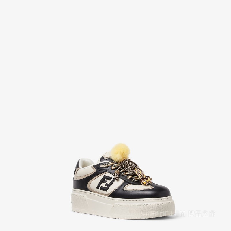 FENDI Match 黑色和白色皮革厚底低帮鞋