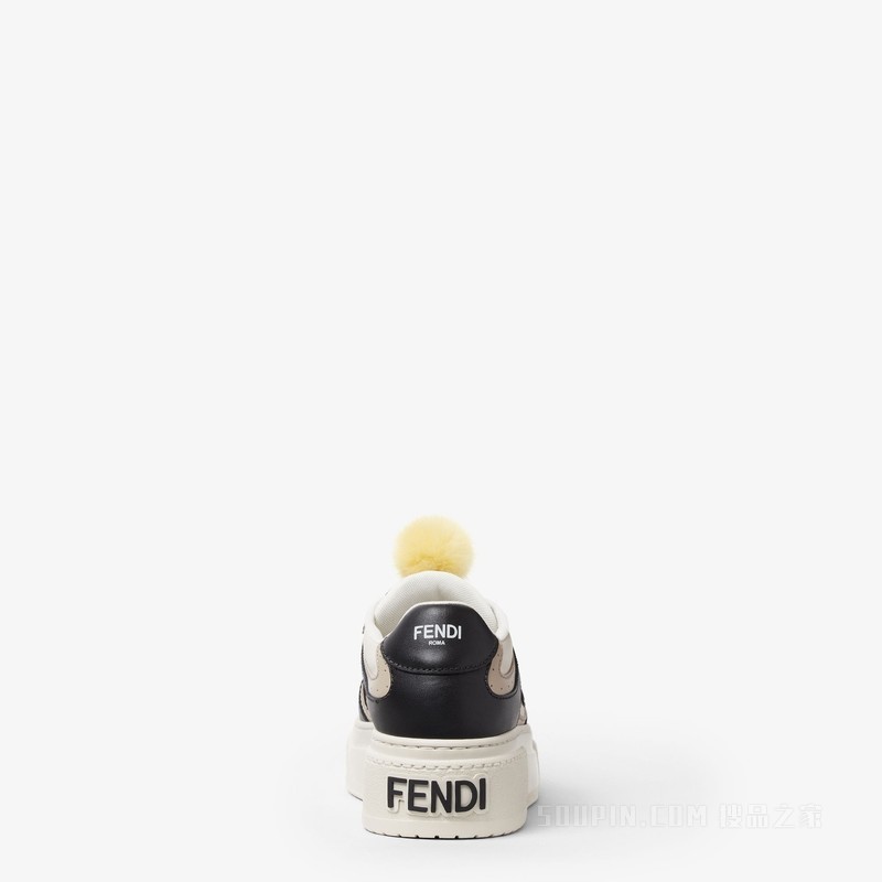 FENDI Match 黑色和白色皮革厚底低帮鞋