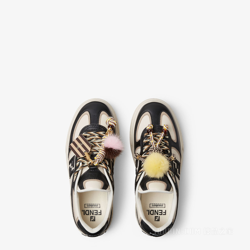 FENDI Match 黑色和白色皮革厚底低帮鞋