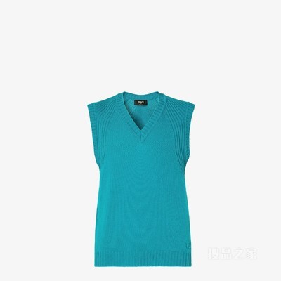 背心 绿松石色羊毛背心