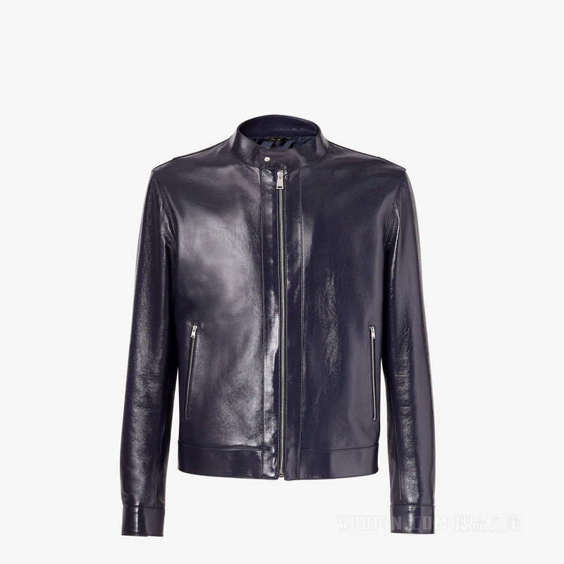 夹克衫 亮面蓝色皮革夹克衫