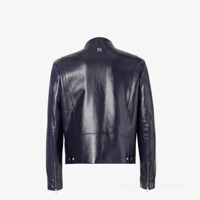 夹克衫 亮面蓝色皮革夹克衫