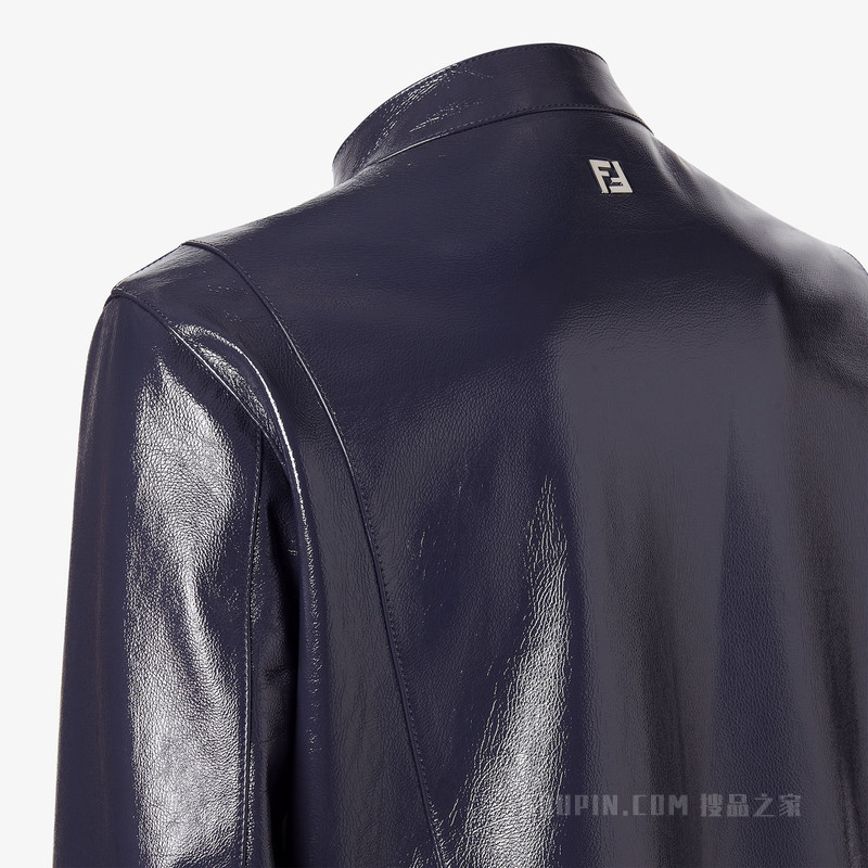 夹克衫 亮面蓝色皮革夹克衫