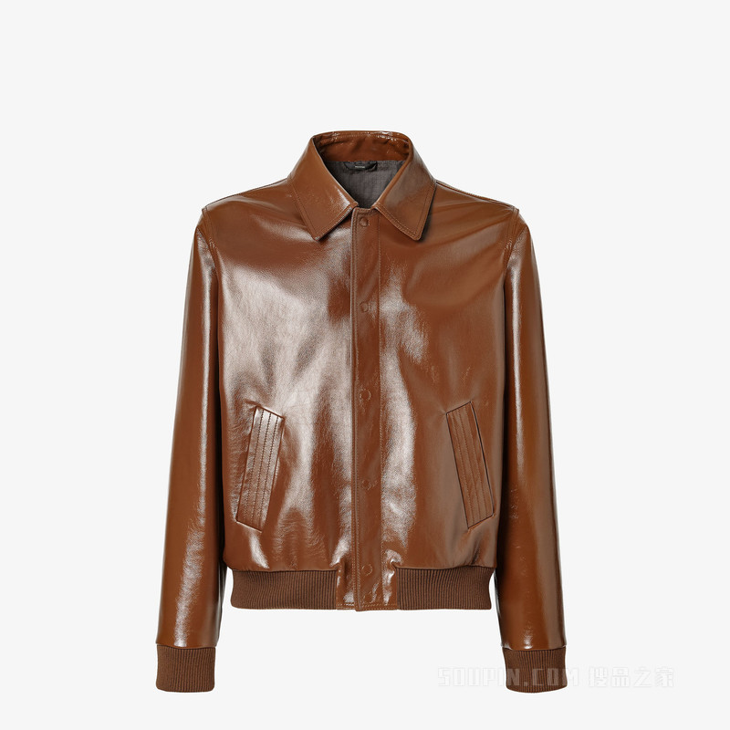 夹克衫 亮面棕色皮革夹克衫