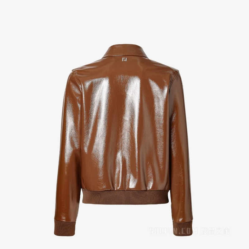 夹克衫 亮面棕色皮革夹克衫