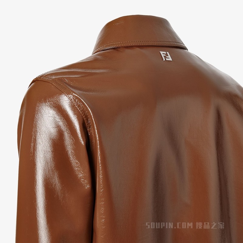 夹克衫 亮面棕色皮革夹克衫