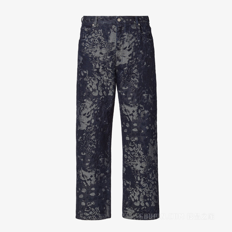 长牛仔裤 蓝色提花牛仔裤