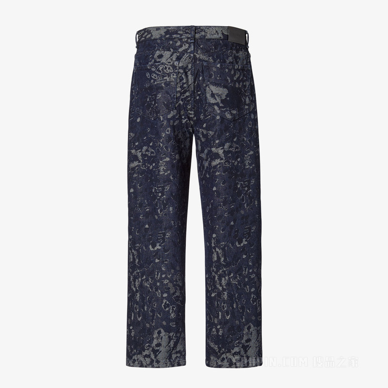 长牛仔裤 蓝色提花牛仔裤