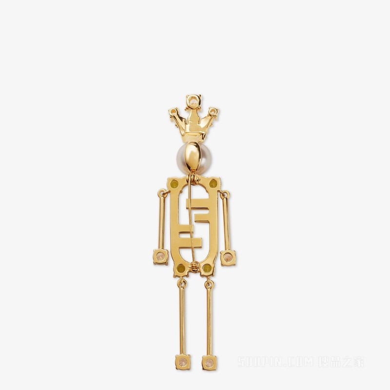 FENDI O'Lock胸针 树脂珍珠和人造水晶金色金属胸针