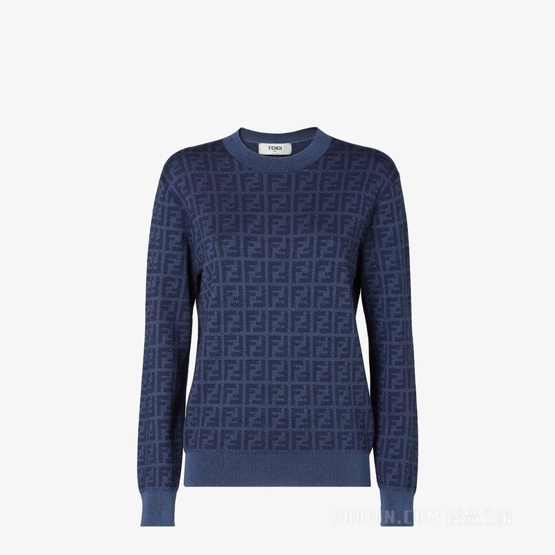 毛衣 蓝色羊毛和桑蚕丝FF毛衣