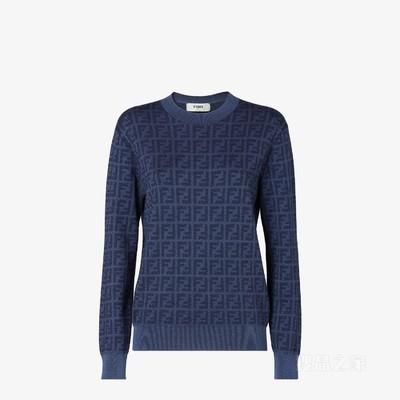 毛衣 蓝色羊毛和桑蚕丝FF毛衣