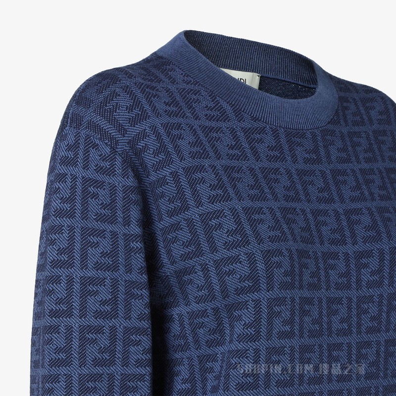 毛衣 蓝色羊毛和桑蚕丝FF毛衣