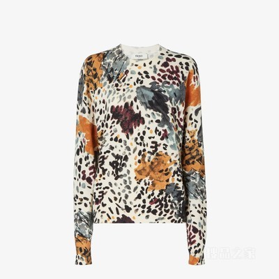 毛衣 白色羊毛和羊绒印花毛衣