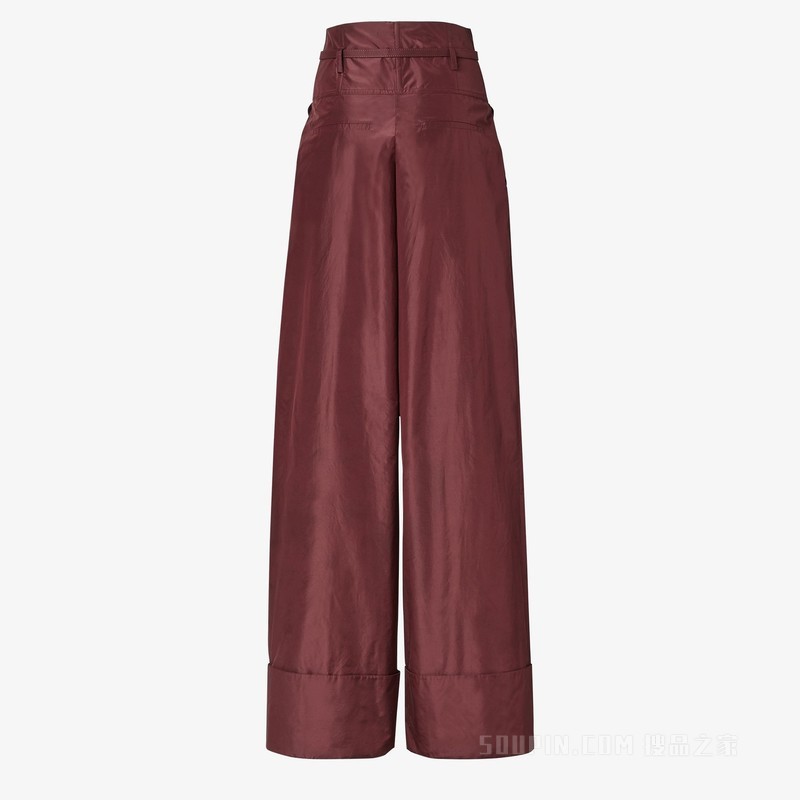 长裤 酒红色塔夫绸长裤