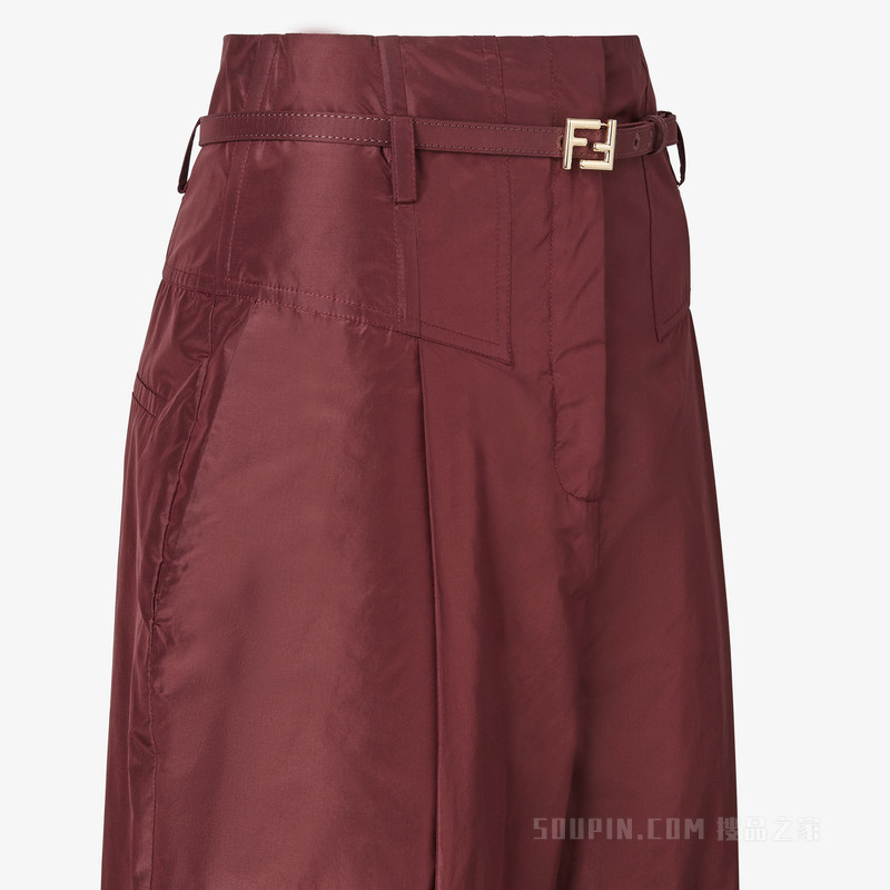 长裤 酒红色塔夫绸长裤